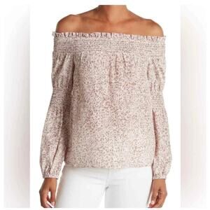 L’Agence Mona Silk Off The Shoulder Leopard Animal Print Silk Blouse Small
